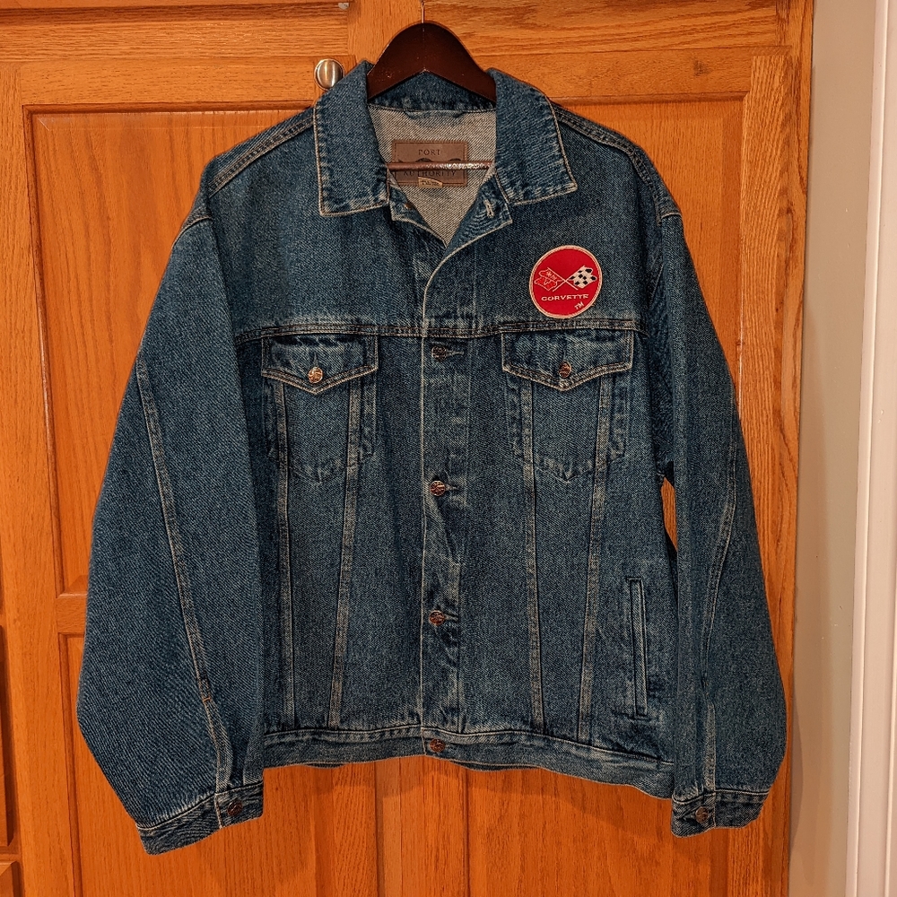 Vintage Port Authority Corvette Denim Jacket Men size XL Blue jean Trucker
